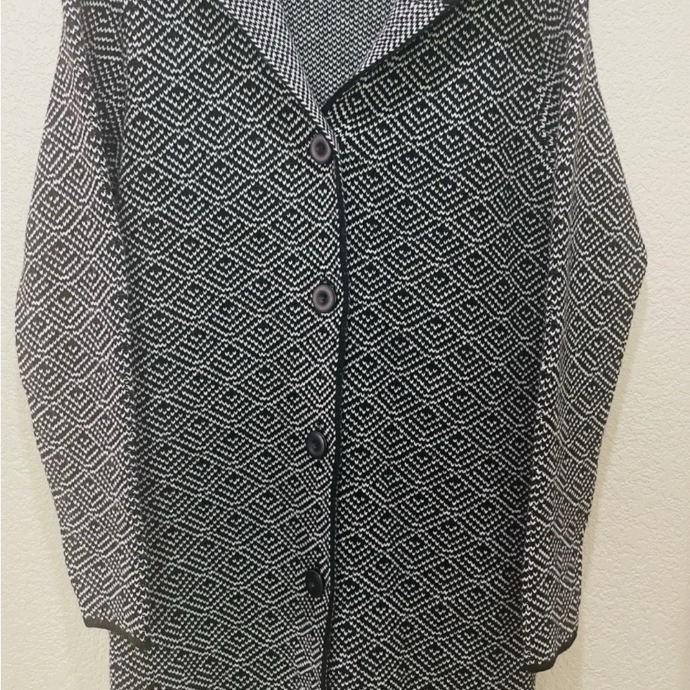 Cocogio Black White Wool Blend Patterned Coat Women’s Large Italy Button Up